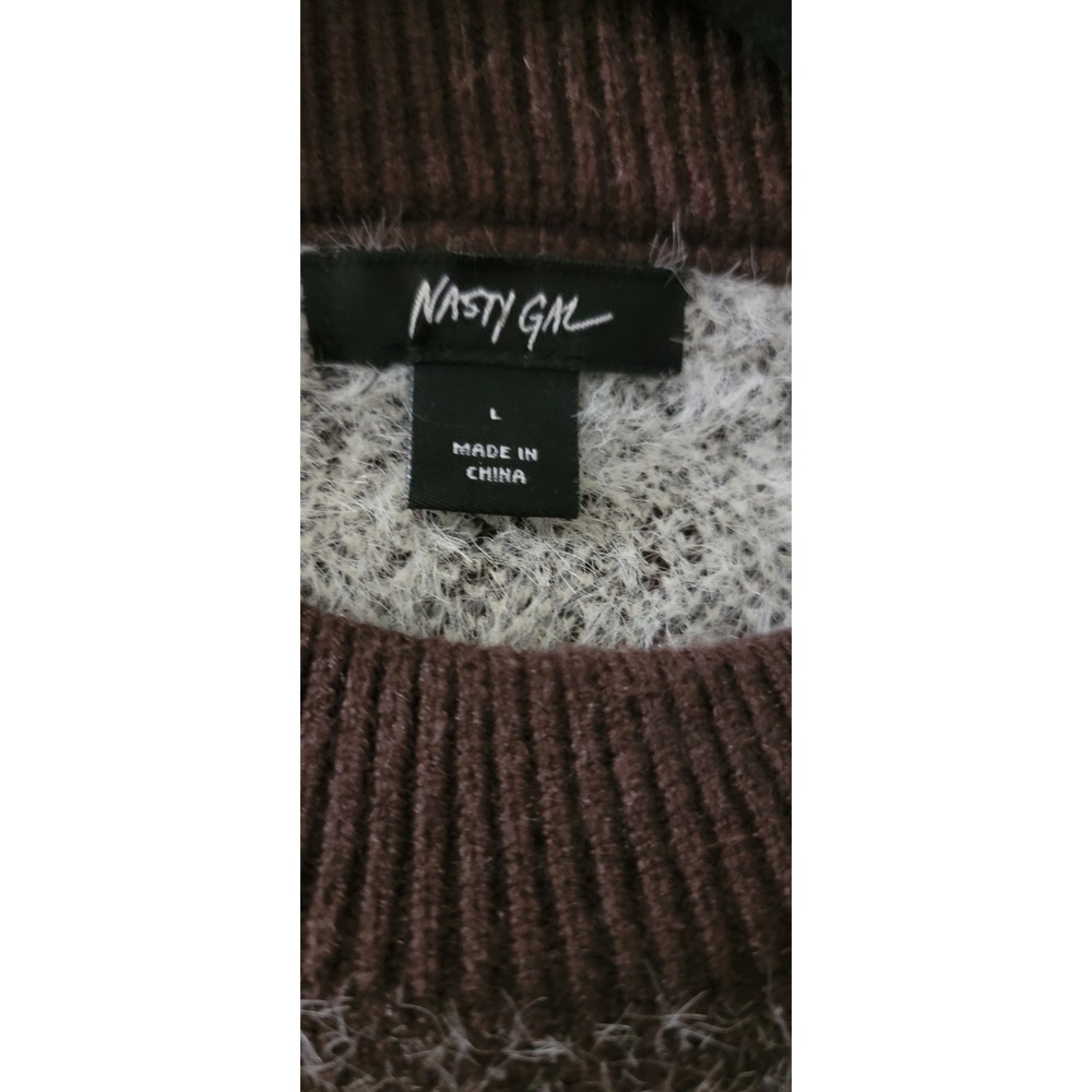 Nasty Gal Oversized Star Print Fuzzy Knit Sweater Brown Cream Large - Picture 5 of 5